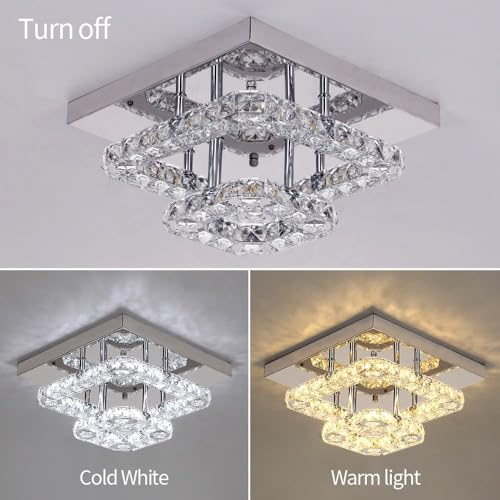 Image of Crystal Cube LED Chandelier Ceiling Light | Modern Luxury Crystal Flush Mount LED Lamp for Living Room, Bedroom, Hallway, Dining Room & Home Decor- 27x27 cm