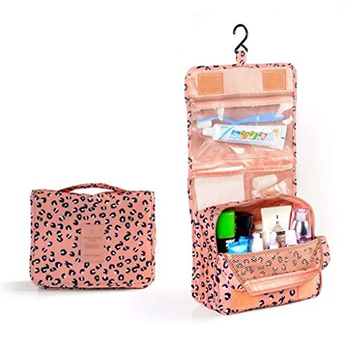 Cosmetic Bags Travel Bag with Pockettrip Hanging Hook, Water-resistant Makeup Cosmetic Bag Travel Organizer for Accessories (Pink)
