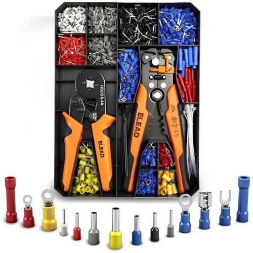 1188-Piece Ferrule Crimping & Stripping Tool Kit AWG 23-7 (0.25-10 mm) Ferrule Crimper Automatic Wire Stripper with Wire FerrulesElectrical Wire Terminals and Tie Tape