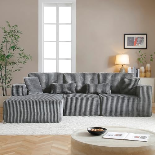 Image of 108 inch Boneless Cloud Sectional Couches for Living Room, Comfy Fluffy L Shaped Memory Foam Deep Seat Boneless Couch, Modular Sectional Sofa with Left Facing Chaise, Dark Grey