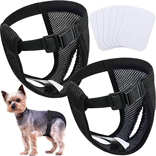 Lohofrnny Pantalon de Protection pour Chien Lavable, 2 Paquets Couches pour Chien Femelles Lavables Pantalon de Protection avec 6 Serviettes, Respirante Couches pour Chiens, Noir (L) Cover