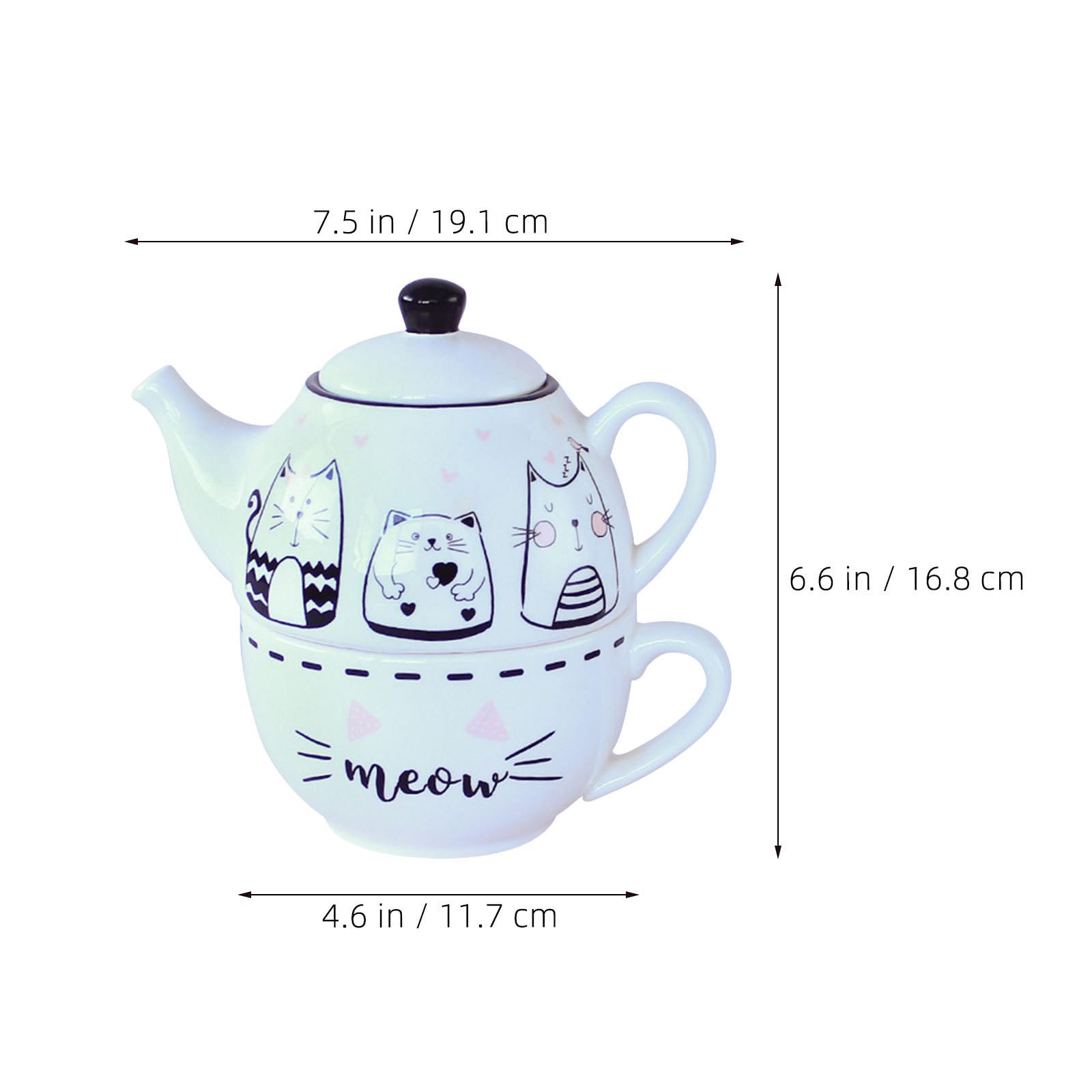 Juego de Tetera con Diseño de Gato Color Claro de Cerámica Decoración Creativa y Elegante para Aficionados al Té para Reuniones Personales el Hogar