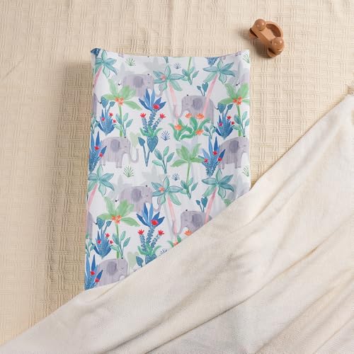 Image of Baby Changing Pad Cover, Changing Table Cover for Girls Boys, Ultra Soft Breathable, 2 Pack Rainforest Elephant & Grey