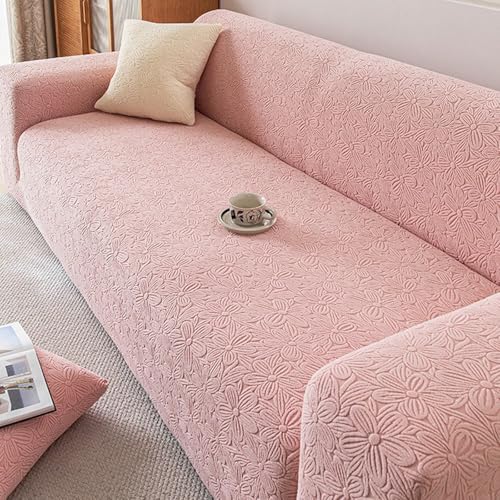 伸縮性ソファカバー 3人掛け コットンフリース素材 ソファカバー リビングルーム用 ラブシート A 5-Seater-(305-360cm)