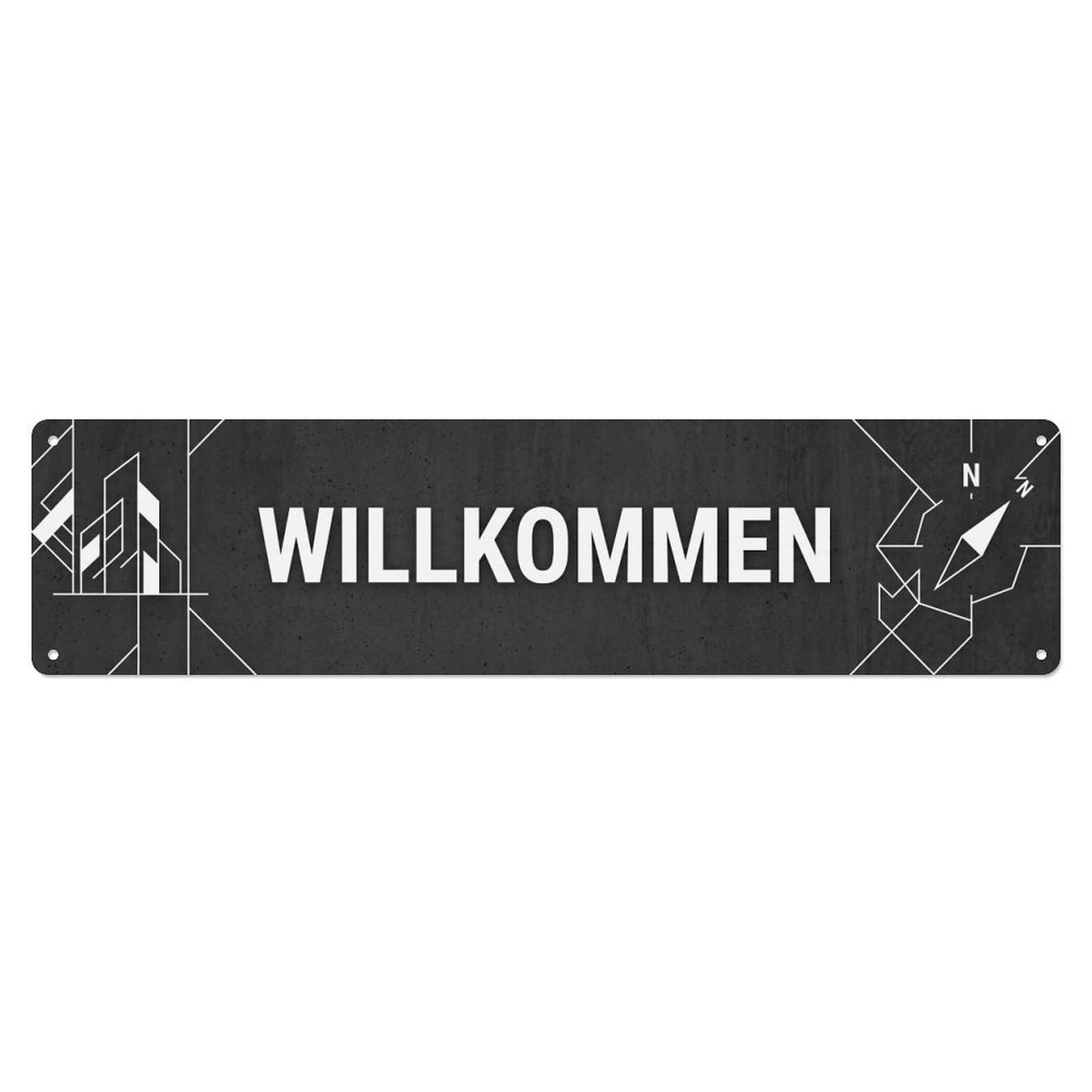 Charcoal Concrete Modern Loft Welcome Metal Tin Sign Plaque Wall Decor for Cafe, Club Bar, Office, Home Garden Metal Poster 4x16Inch