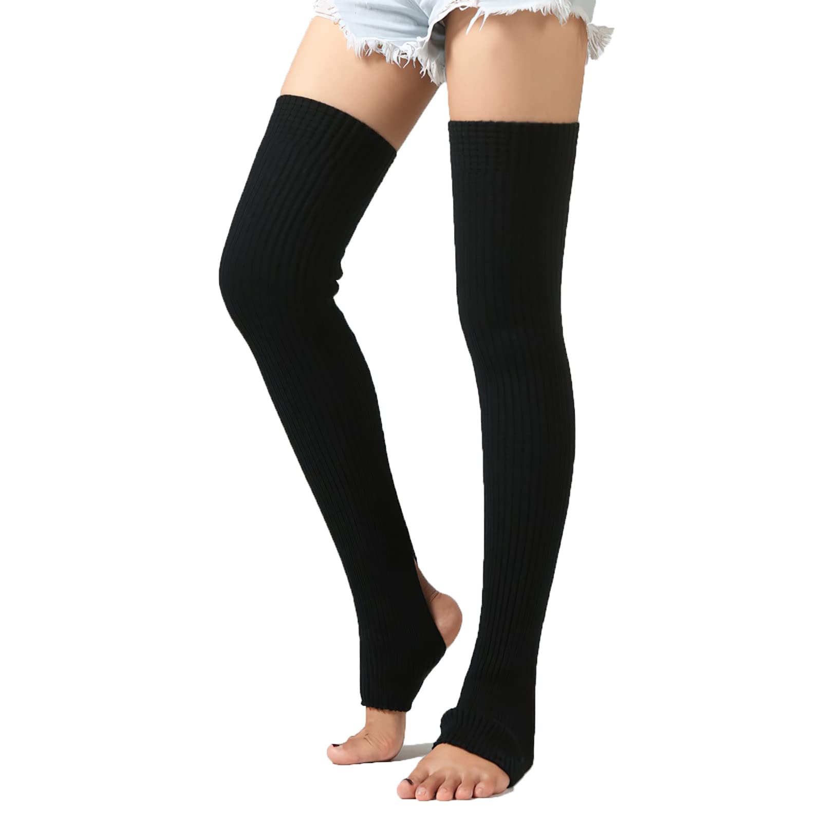 Women Girls Knitting Over Knee Socks Thigh High Footless Stirrup Leg Warmers Winter Warm Long Boot Socks Knee High Legging Thermal Long Leg Sleeve Protector for Yoga Ballet Dance