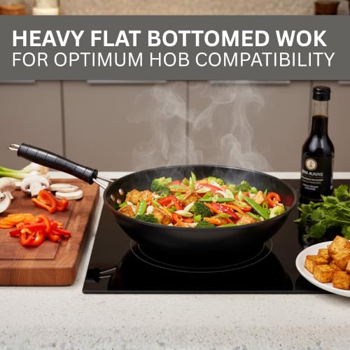 Homiu Non-Stick Wok | Deep Stir Fry Carbon Steel Pan, Induction Safe | 30cm Frying Pan Heat-Resistant Ribbed Handle | Pan for Gas, Electric, Ceramic, and Halogen Cookers - Image 5