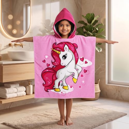 Image of Kids Poncho Towel 120x60 CM, Unicorn, Candy Pink