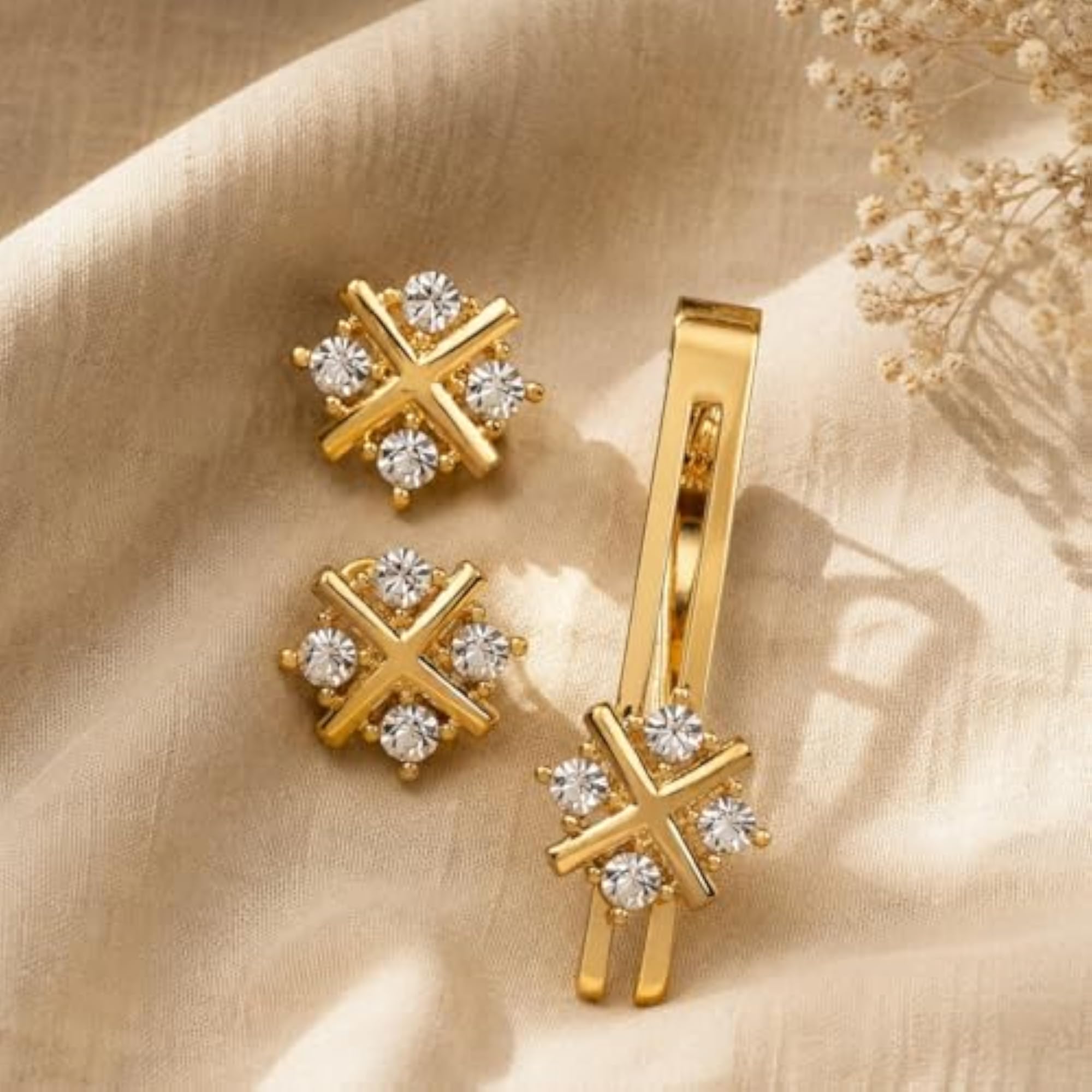 Men's Cufflinks Set with Diamonds Crystals and Tie Pin, Gift Box