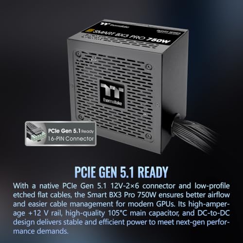 Image of Thermaltake Smart BX3 Pro 750W; ATX 3.1; Native PCIe 5.1 12V-2X6; Non-Modular; Etched Flat Cables; Dual-Color H++ Connectors; 105C Main Capacitor; 80 Plus Bronze Certified; Black; PS-SPD-0750NNFABU-7