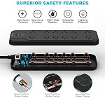 Power Bar, VINTAR Surge Protector (2 × 4800 Joules) with 12 AC Outlets, 6 ft Long Extension Cord Flat Plug with Dual Surge Protection for Office, Home, ETL Listed, Black