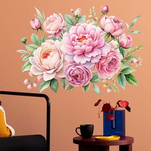 Wandtattoo Pfingstrose, Wandsticker Zart­ro­sa Blumen, Wandsticker Pfingstrose Blumen Wasserdicht, Wandtattoo Pfingstrose Vintage, Wandaufkleber Wanddeko für Wohnzimmer Schlafzimmer (30 * 40cm)