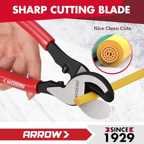 Image of ARROW 9.5 inch Cable Cutter High Leverage, Wire Cutters Heavy Duty with Thick Dip-Grip Handle, CR-V Steel, Cutter Tool for 4 /0 Aluminum, 2 /0 Soft Wire, and 100PR 24AWG Communications Cable