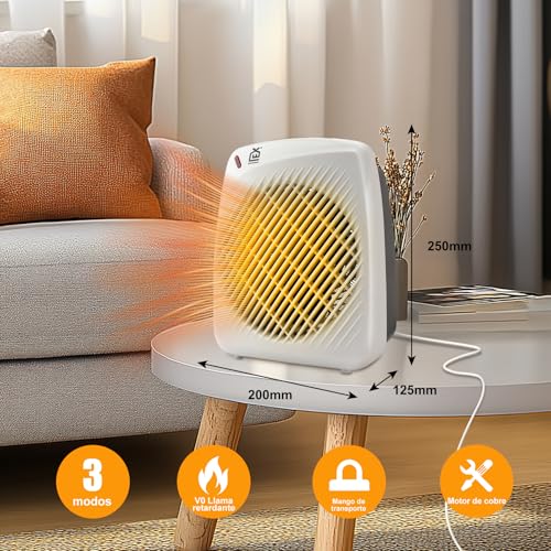 Calefactor Bajo Consumo 2000 W, 3 Modos, Ajuste en varias etapas – protección antivuelco y contra sobrecalentamiento, Para Casa, Habitaciones y Oficinas - color: blanco - imagen 4