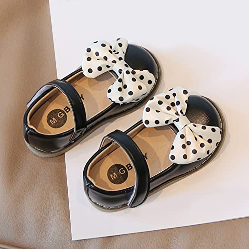 sfdgfhyf Little Girls Shoes 1-6 Years Fashion Autumn Girls Casual Shoes Flat Polka Dot Bow Solid Color Hook (Black, 12-15 Months)4