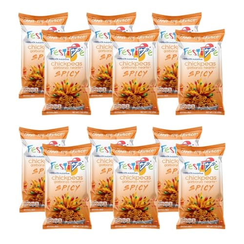 Image of Festive Chickpea Hearts - Crunchy Spicy Garbanzo Beans - Husk-Free Roasted Chickpea Snacks - Vegan Snacks with 5g Protein Per Serving Plant Based, Halal, Gluten Free, Dairy Free - 1oz 12 Pack