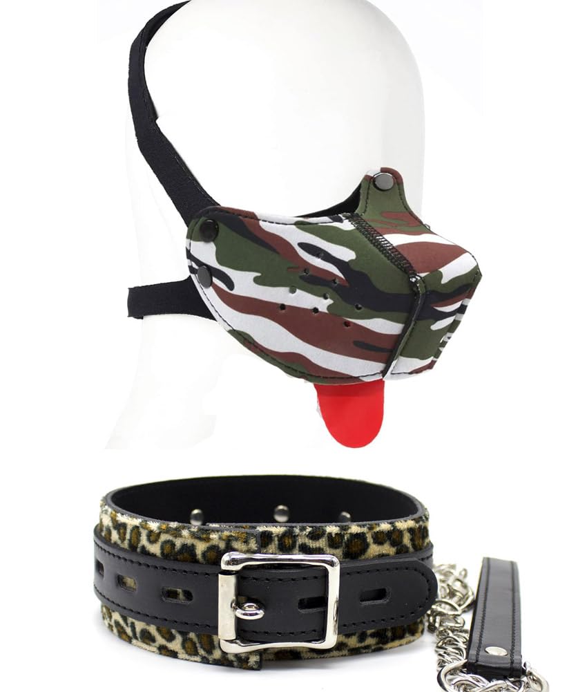 Neoprene Puppy Face Muzzle Dog Hood Mask Play Hoods Pup Play Gear Mask (Camo, One Size)