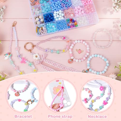 Image of PATPAT 2-Box DIY Bracelet Making Kit Colourful Beads for Bracelet Making, Craft Kit Gift for Girls Age 5-12 Years, 24-Grid Dreamy Beading Jewellery Making Materials Kit for DIY Necklace Jewelry