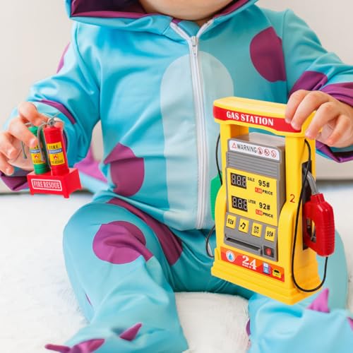 Vaguelly Toys Gas Station Model Toy Gas Station Playset Mini Gas Pump Simulation Gas Station Toy Set for Kids,with Gas Card and Fire Resoue,Yellow3