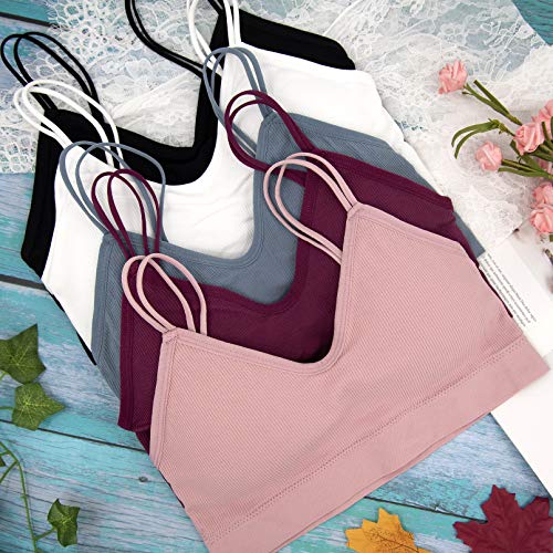 BQTQ 5 Pièces Soutien-Gorge Camisole Bralette avec Rembourré pour Femme, 5 Couleurs ,M,Rose Clair, Blanc, Noir, Beu Acier, Violet – vue 4