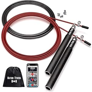 Nation Fitness Jump Rope with 2 Adjustable Speed Rope Cables – 10 Ft Skipping Rope with Anti Slip Aluminum Handles and…