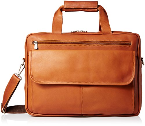 Piel Leather Slim Top-Zip Briefcase, Saddle, One Size #TOP21