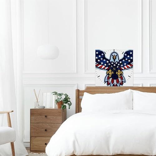 Miniatura 6 de American- Themed Eagle with Us Flag Wings Small Clock Clocks for Bedroom Square Clock Hanging Wall Clocks Battery Operated Garage for Kitchen