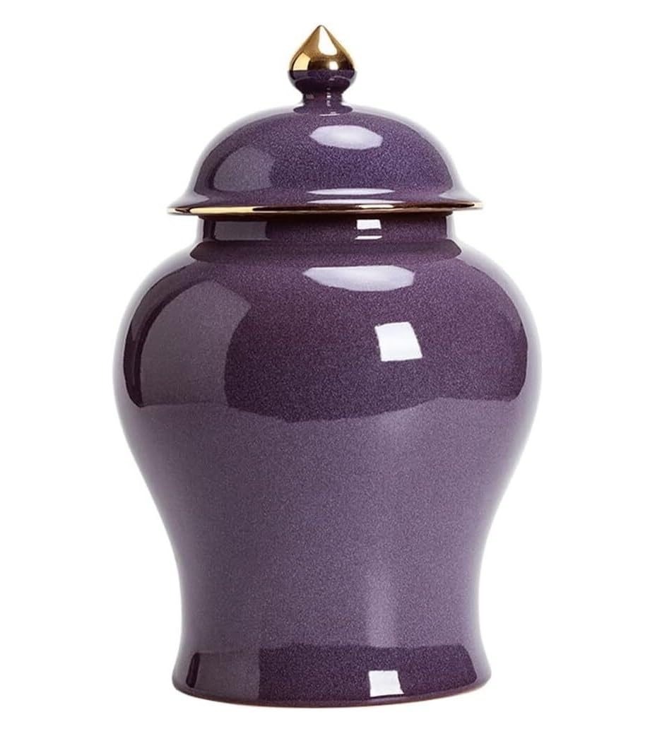 GFJHdfhE Chinese Style Decorative Jar Purple Ceramic Ginger Jar Vase With Lid Traditional Chinese Decorative Porcelain Jars Temple Flower Vases Flower Display(Purple)