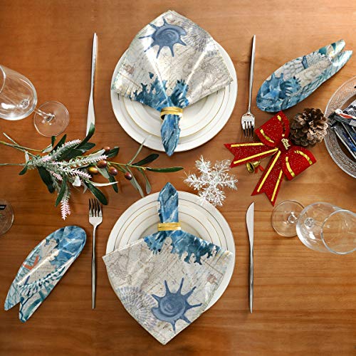Zzwwr Vintage Ocean Seahorse Starfish Old Map Cloth Napkins, Set Of 4 20 X 20 Inch Soft & Comfortable Polyester Dinner Napkin For Family, Restaurant, Weddings, Parties, Holiday Dinner #TOP4
