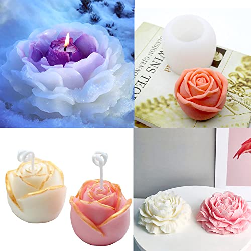 Nicavkit 2Pcs Rose And Peony Flower Silicone Candle Molds Set For Candle Making, Resin Molds Silicone Kit, 3D Diy Silicone Mold Candle Pouring Molds For Soy Wax, Soap, Diy Scented Candle #TOP6