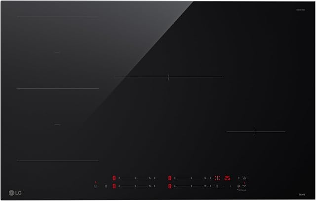 LG CI5Z3025BN Piano Cottura Induzione 75 cm, Potenza da 2.5 a 7.4kW, 4 Zone Totali, 1 Zona Flex, 15 Livelli di Potenza + Boost, Controlli Touch Slide Indipendenti, Wi-Fi, Vetro Ceramico, Nero