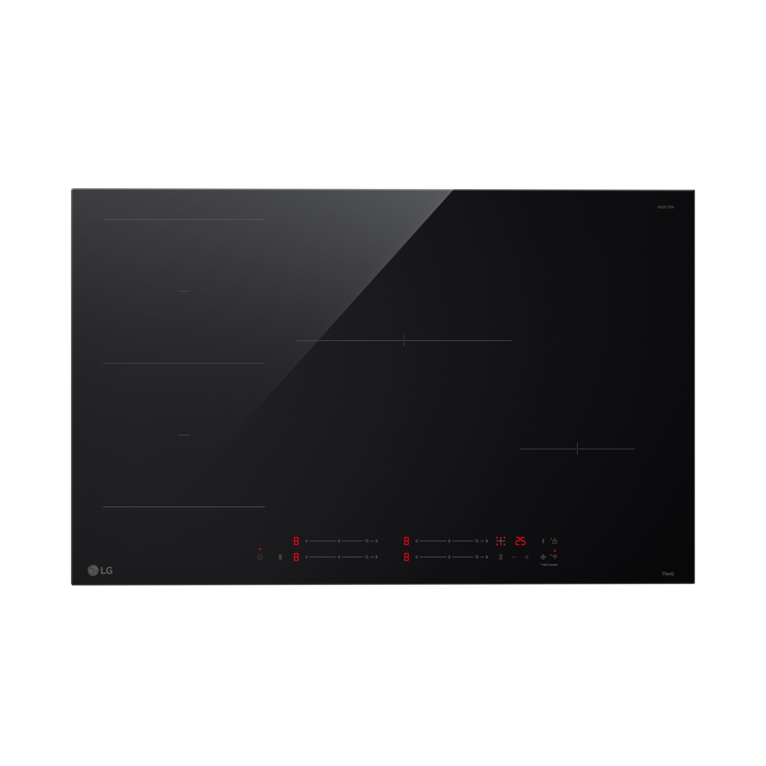 LG CI5Z3025BN Piano Cottura Induzione 75 cm, Potenza da 2.5 a 7.4kW, 4 Zone Totali, 1 Zona Flex, 15 Livelli di Potenza + Boost, Controlli Touch Slide Indipendenti, Wi-Fi, Vetro Ceramico, Nero