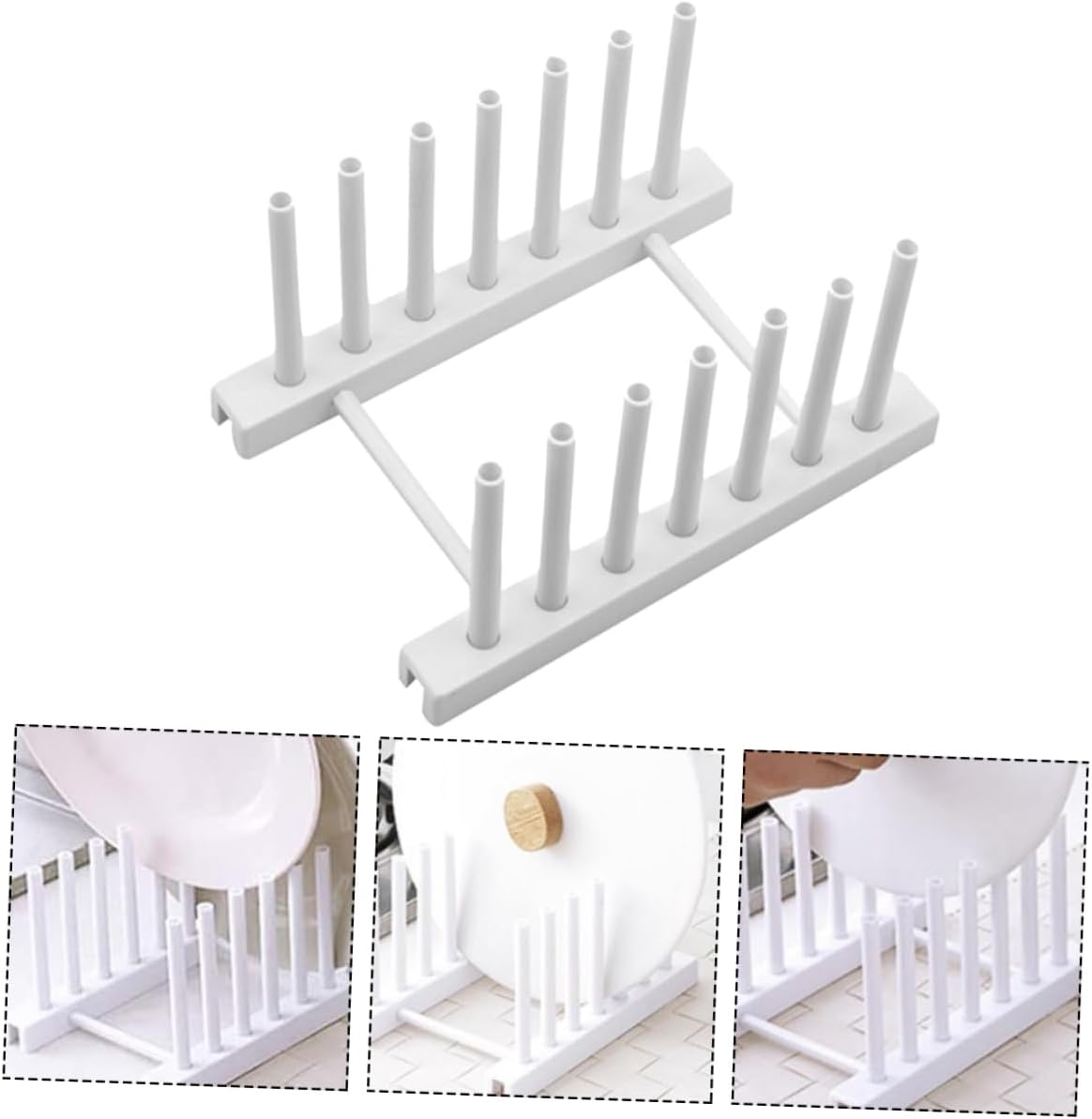 2pcs Dish Drying Rack Plastic Plate and Bowl Organizer for Kitchen Countertop Space-Saving Dish Drainer with Utensil Holder for Home and Restaurant Use