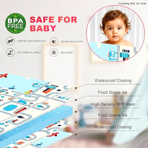 Image of SNAPTRON Baby Play Mat for 0 to 5 Years, Extra Large Reversible Baby Play Mat, BPA Free Learning & Crawling Foldable Foam Mat (6.5x5 ft, 0.6cm Thick) Double Side Waterproof Floor Mat for Kids