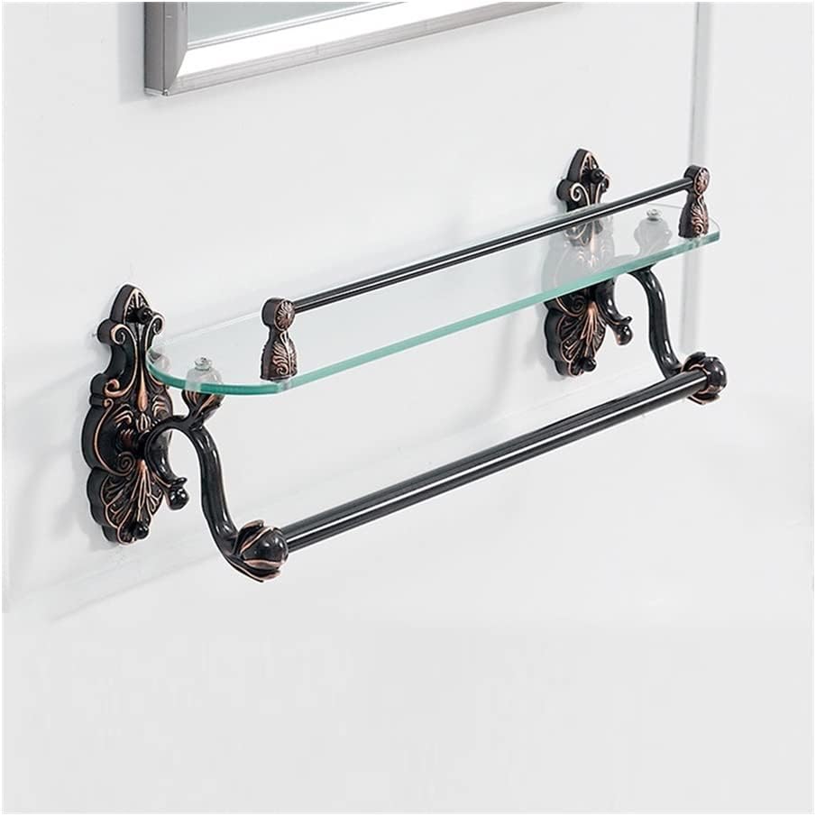 Exquisite Bathroom Shelves Shower Caddy Creative Unique Bathroom, Brass for Bathroom Tempered Glass Shelf, Towel Rack, Shower Wall Shelf Bathroom Shelf Storage (Single Shelf 2)