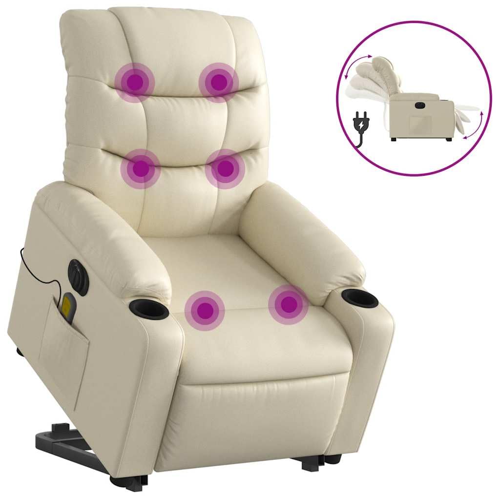 Teenpull Electric Massage Recliner Chair Cream Faux Leather, Relaxing Massaging Reclining Sofa for Home, Office, Health, Body Comfort - Portable Chair