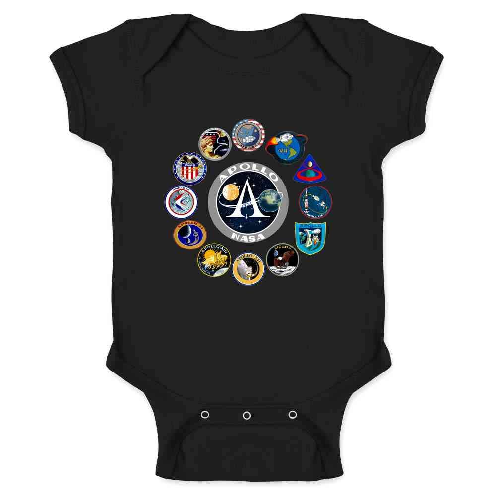 NASA Approved Apollo Mission Patches Retro Vintage Romper Infant Baby Bodysuit Black 18M
