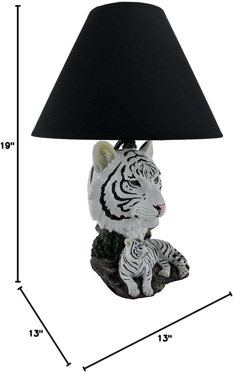 White Lightning Sculptural Tiger Table Lamp w/Black Shade 19 Inch