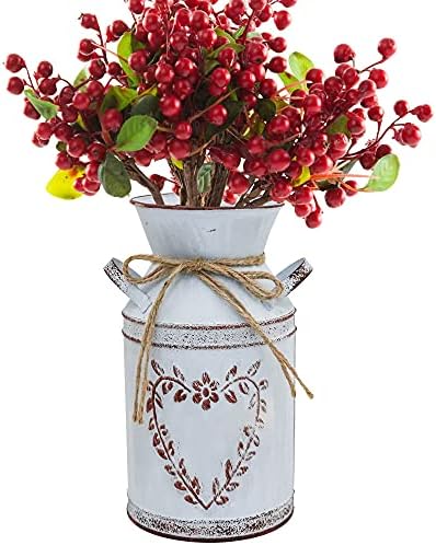TTdayup Galvanized Milk Can with Heart-Shaped and Rope Antique Retro Vase Metal Planter Rustic Vintage Primitive Flower Holder Farmhouse Country Plant for Office Home Decor, 7.6” H Can