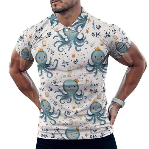 Polo de golf pour homme anti-humidité et coupe sèche à motif pieuvre