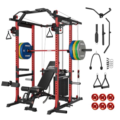 Image of Mikolo K6 2.0 Power Cage, Power Rack with Cable Crossover System, 2000LBS Squat Rack with LAT Pull Down System, Functional Trainer with Aluminum Pulley System for Home Gym