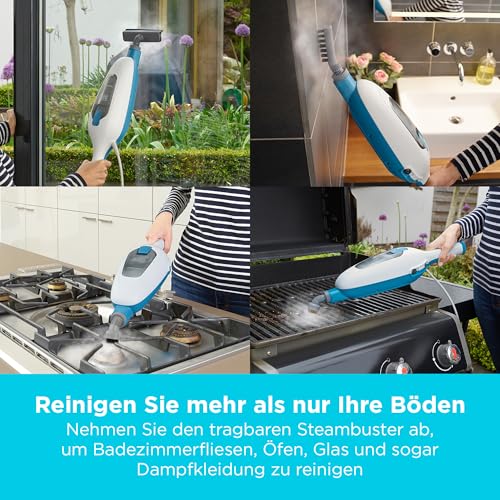 BLACK+DECKER 1300W 5-in-1 Dampfbesen Steam Mop (Dampfreiniger für hygienische, gründliche Sauberkeit, 5-teiliges Zubehörset + herausnehmbares Handdampfgerät, einfache Bedienbarkeit) FSMH13E5-QS