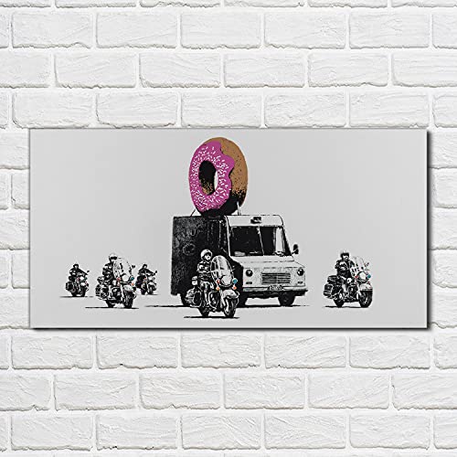 Coloray Beeld Op Glas Glas Printen 100x50cm Foto Image Gehard Glas Interieur Decoratie Muur Decoratie Glas Schilderij - Donuts Police Banksy - Afbeelding 3