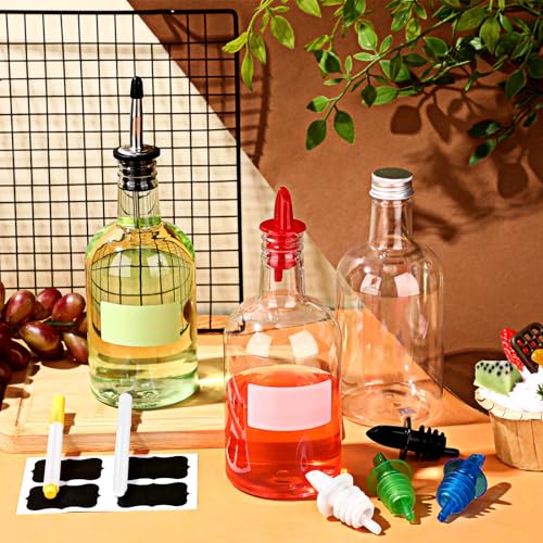 Maxcheck 12 Set 16 oz Plastic Long Neck Rainbow Pourer Caps Juice Syrup Bottles with Stainless Steel Tapered Spout Pourers for Liquor Juice Store by Maxcheck - Image 5
