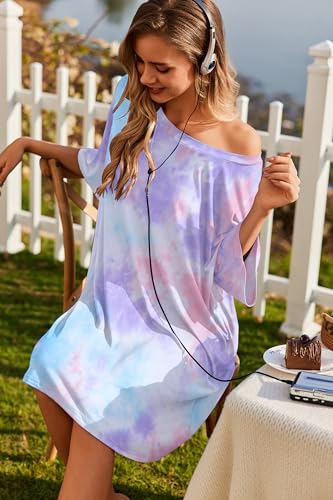 Image of Ekouaer Plus Size Nightgowns for Women Oversized Sleep Shirt Short Sleeve Nightshirt T-Shirt Dress Sleepwear S-5XL