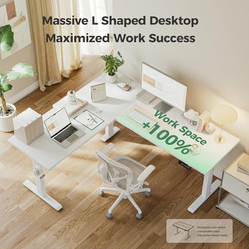Image of Agilestic 63 x 55 Inch L Shaped Standing Desk Adjustable Height, Corner Standing Desk, Sit Stand Up Computer Table, Splice Board, White