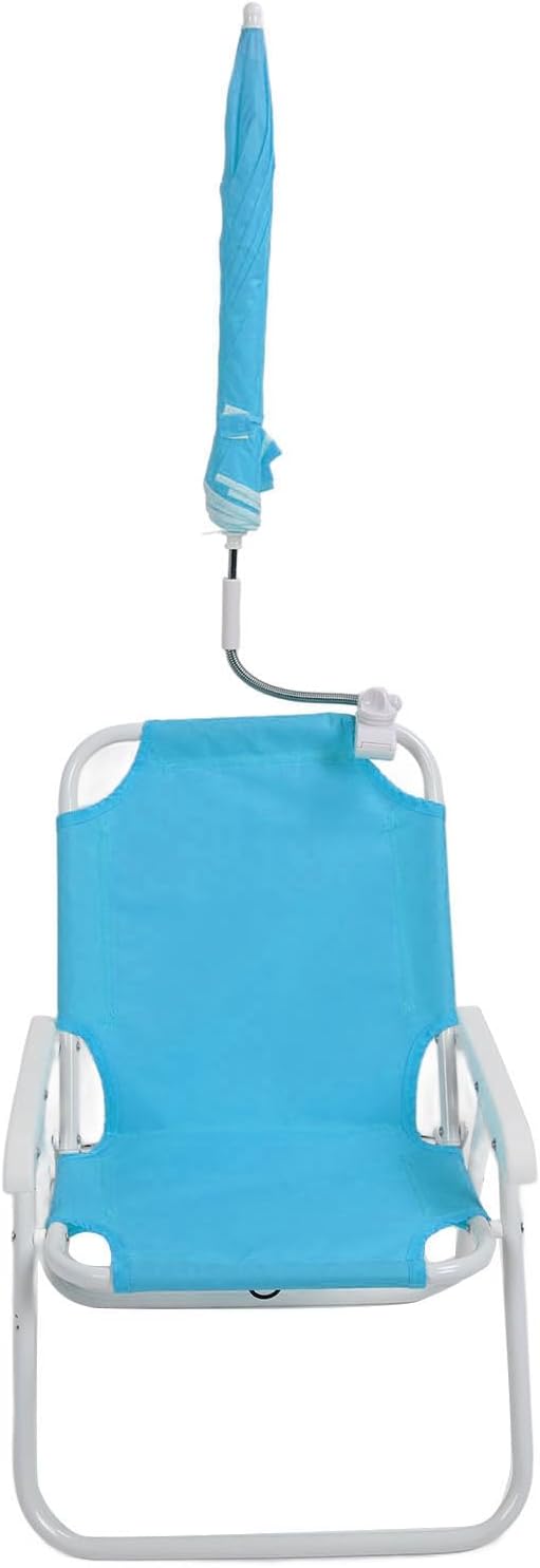 Focket Kids Beach Chair with Umbrella, Foldable Outdoor Chair for Kids, Child Friendly Lightweight Camping for Picnics Vacations Parties Lawn Sand Events (Blue)
