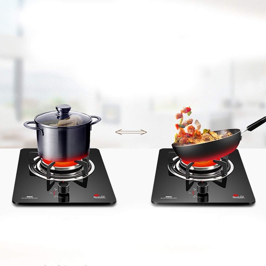 Burner Gas Cooker Gas Cooktop Lpg Ng Dual Fuel Burners Black Glass Round Cast Iron Pan Supports(Liquefied Gas)