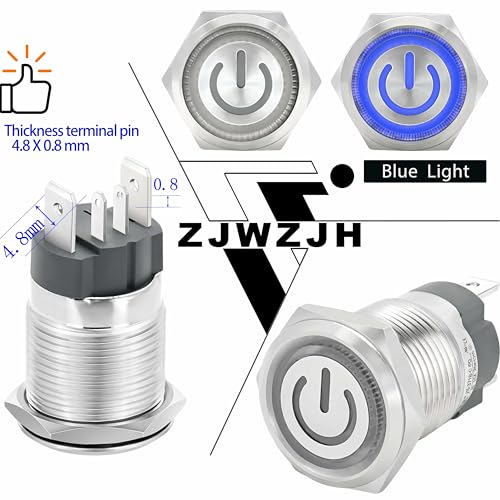 Image of UL Listed 15Amp 16mm Latching Push Button Switch 110V-120V IP67 Waterproof SPST 1NO Stainless Steel with Wire Socket Blue 2Pcs