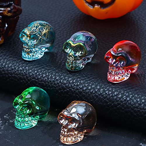 1" Crystal Skull Statues 10 Pcs Gemstone Carving Skull Statue Hand Carved Human Skeleton Figurines Head Bone Natural Crystal Skull Sculpture,Pocket Crystal Figurine Sculpture Colorful Stones Decor #TOP6
